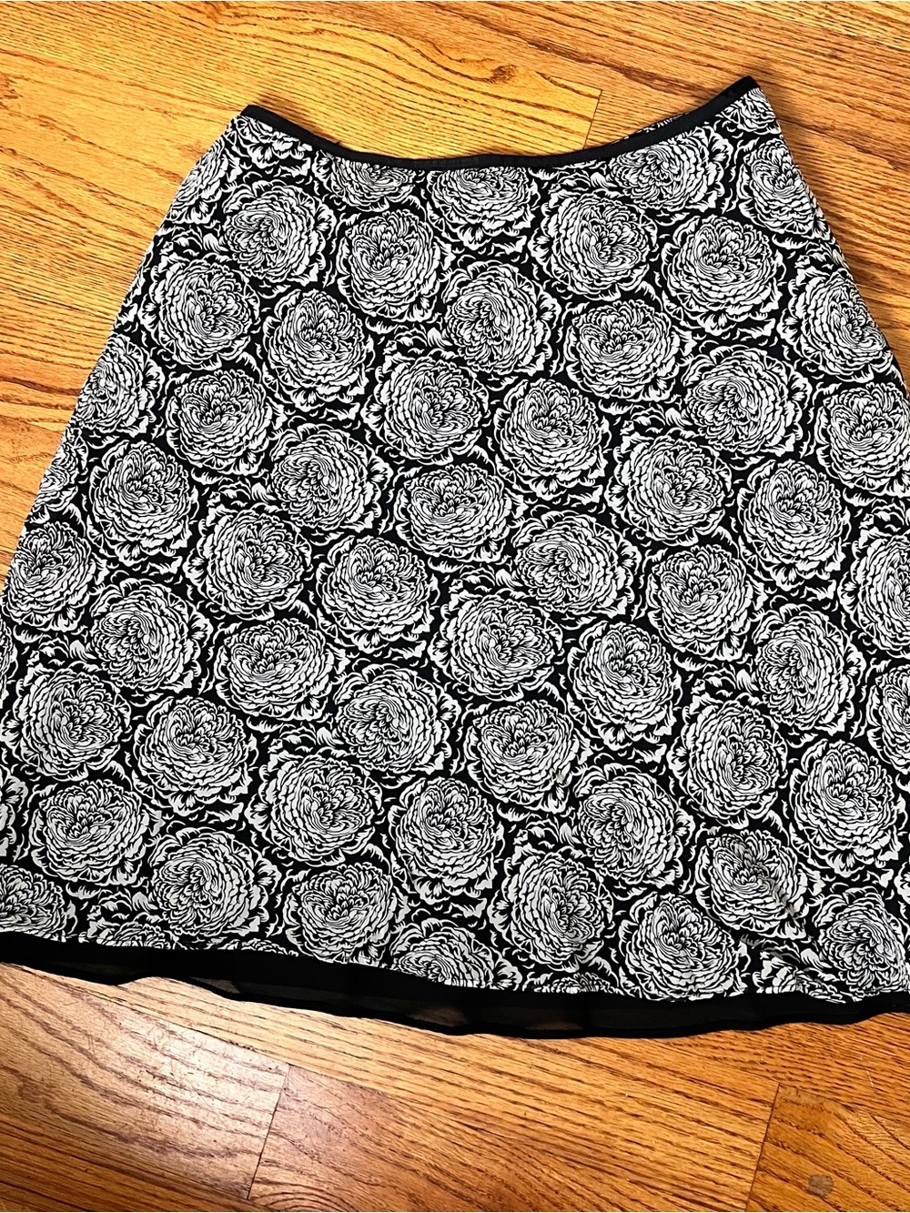 Vintage Ann Taylor Silk Black and White Floral A-Line Skirt